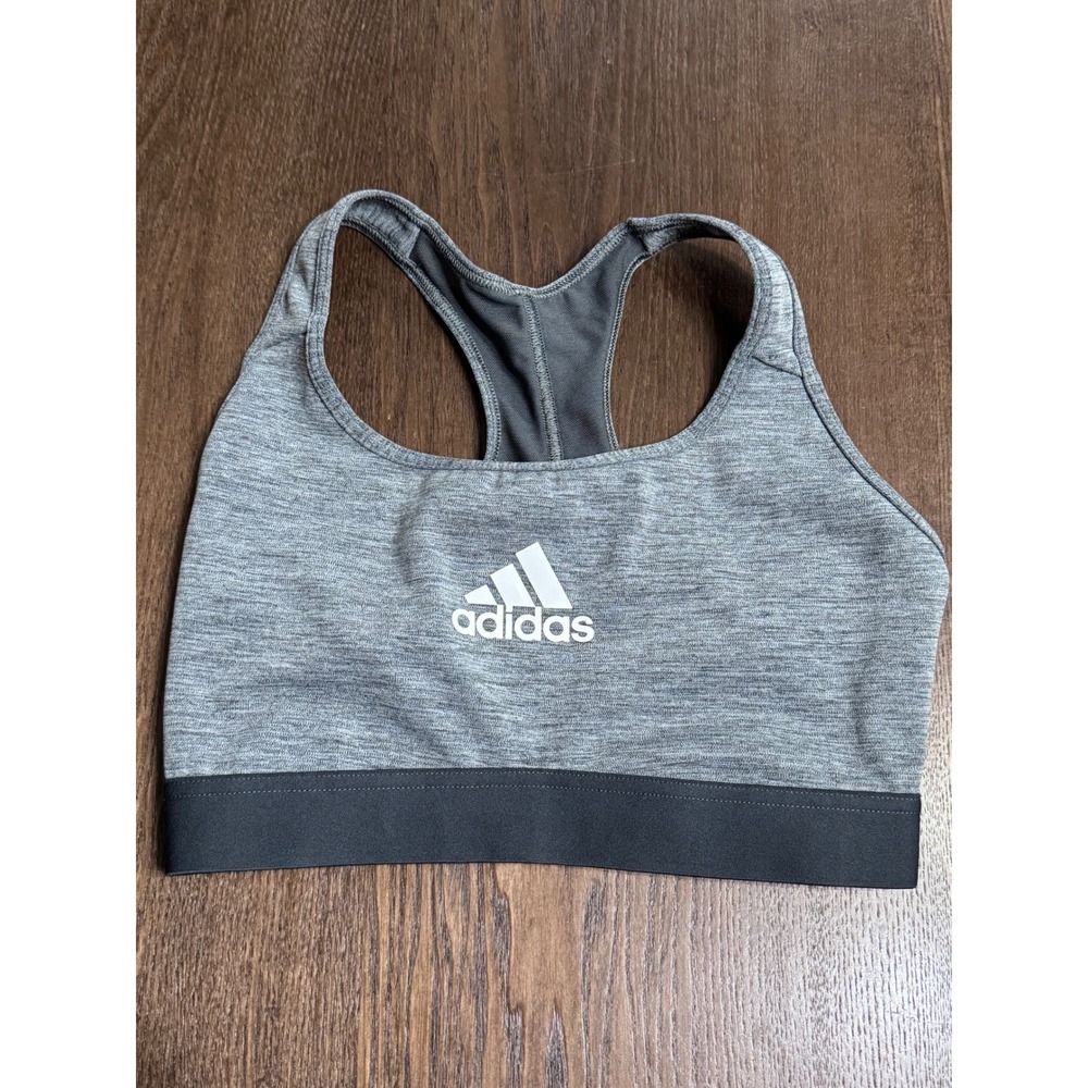 Adidas Womens XS D-DD Sports Bra Grey Space Dye Racerback Mesh Back Logo